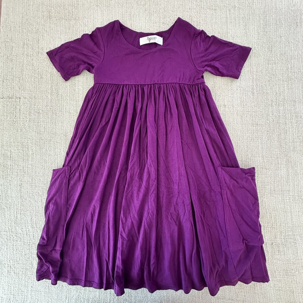Remie Girl Solid Purple Short Sleeve Pocket Dress VGUC 7